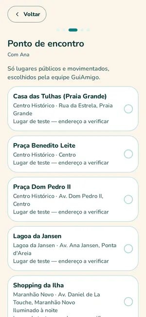 Escolha do ponto de encontro entre lugares públicos no app GuiAmigo