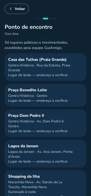 Escolha do ponto de encontro entre lugares públicos no app GuiAmigo